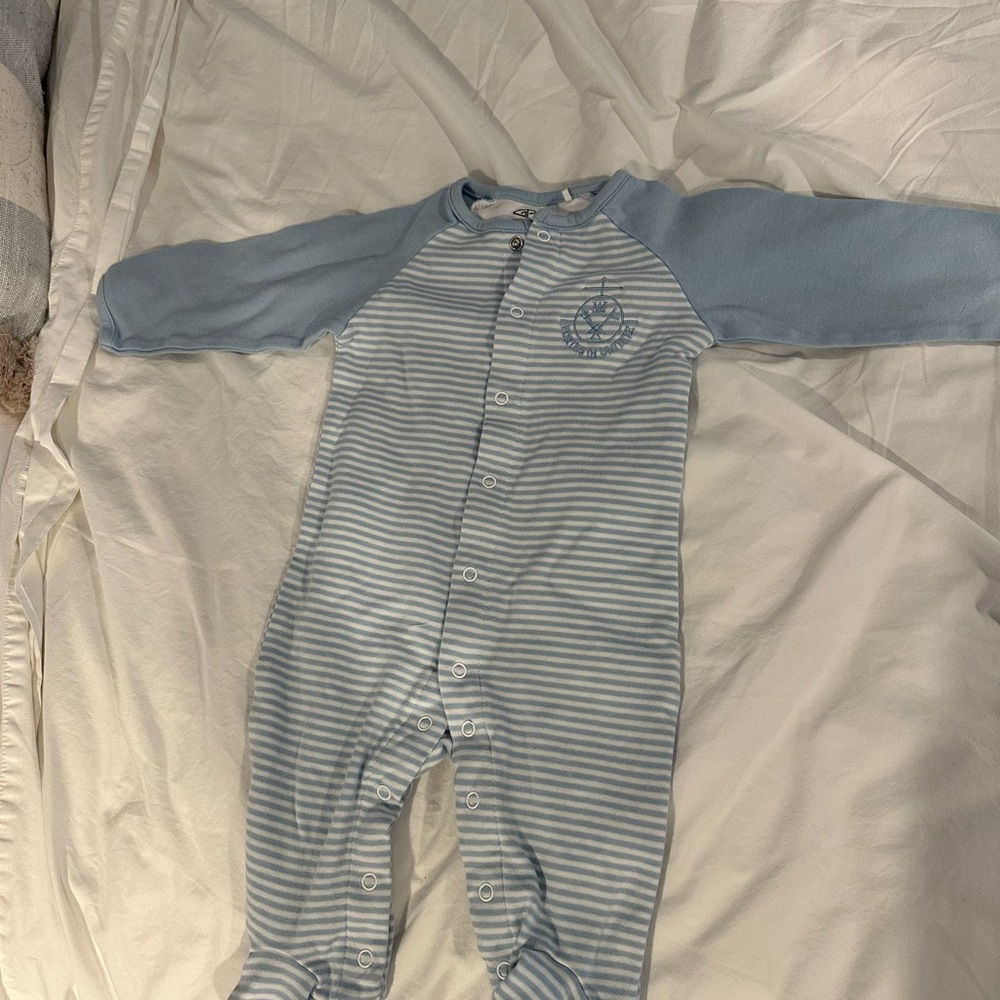 Blue and White Striped Footie Pajamas